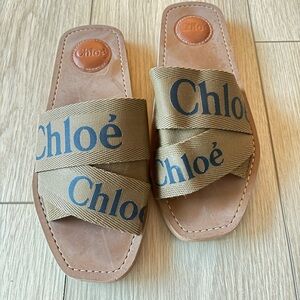 Chloé Women’s Woody Canvas Slides in Tan